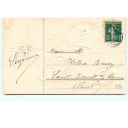 n°7876 - Carte Fantaisie Gaufrée - Bonne Année - Fillette et chat