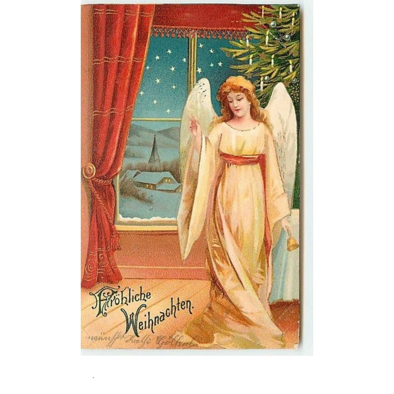 n°7888 - Carte Fantaisie - Clapsaddle - Frohliche Weihnachten - Ange Gardien devant une fenêtre
