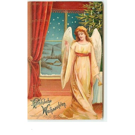 n°7888 - Carte Fantaisie - Clapsaddle - Frohliche Weihnachten - Ange Gardien devant une fenêtre