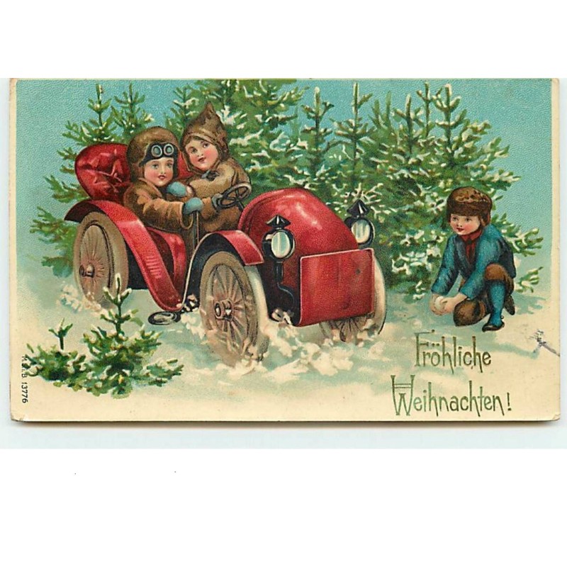 n°7890 - Carte Fantaisie - Frohliche Weihnachten - Enfants dans une Automobile