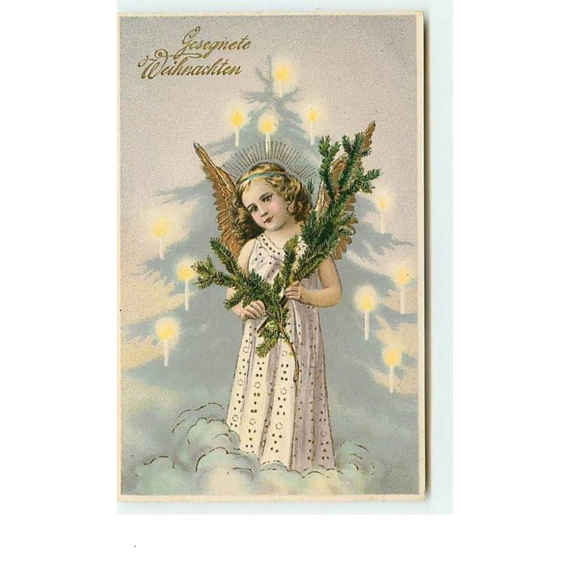 n°7891 - Carte Fantaisie - Gesegnete Weihnachten - Ange avec une branche de sapin