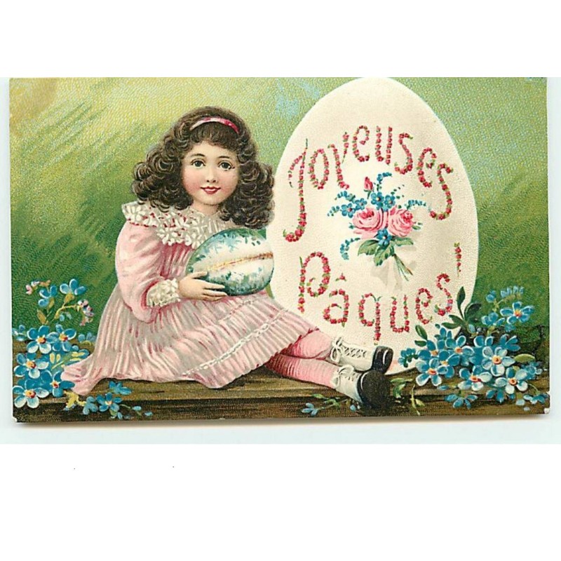 n°7897 - Carte Fantaisie Gaufrée - Joyeuses Paques - Fillette avec un oeuf