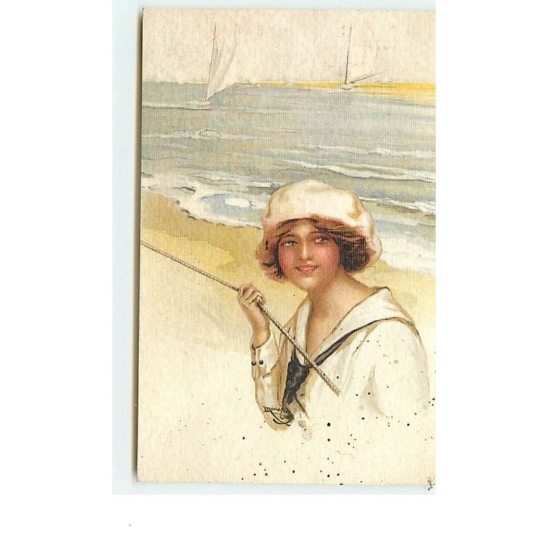 n°7899 - Carte Fantaisie Italienne - Femme au bord de la mer