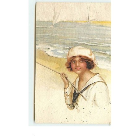 n°7899 - Carte Fantaisie Italienne - Femme au bord de la mer