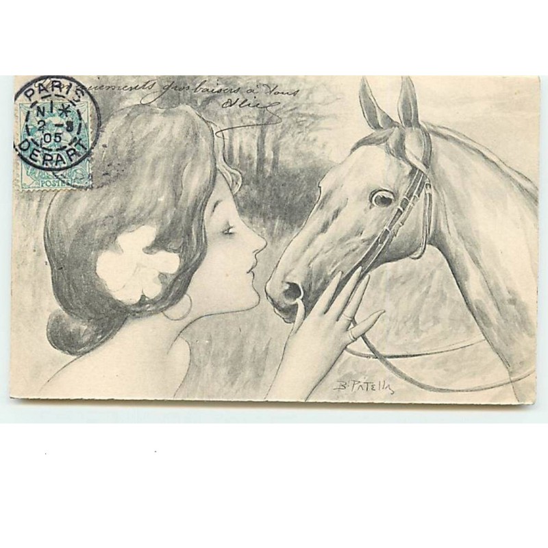 n°7916 - Carte Illustrateur - Patella - Femme avec un cheval