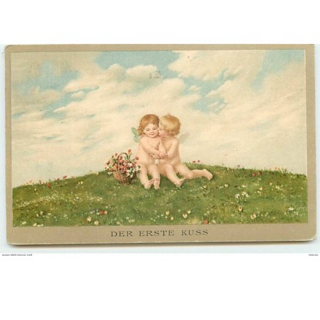 n°12398 - MM Vienne n°1173 - Der Erste Kuss - Anges s'embrassant dans un pré