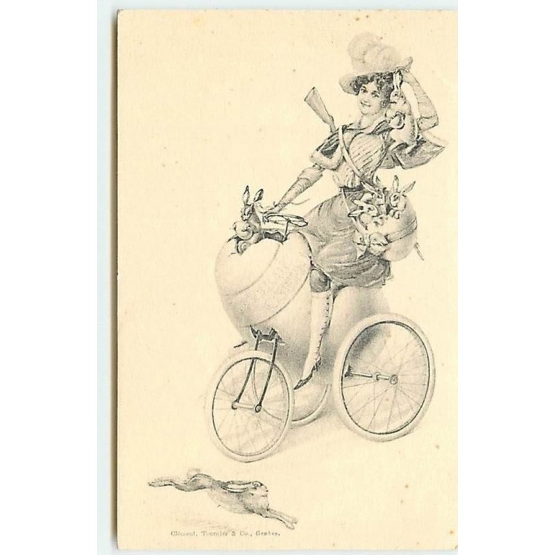 n°7948 - Carte Fantaisie - Femme sur un Oeuf  Vélo - Clément, Tournier & Co Genève