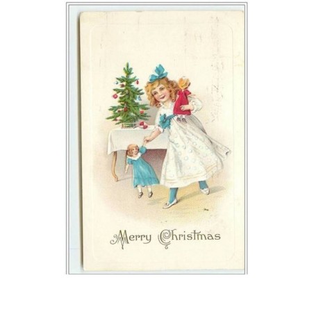 n°795 - Carte Gaufrée - Merry Christmas - Fillette avec ses poupées