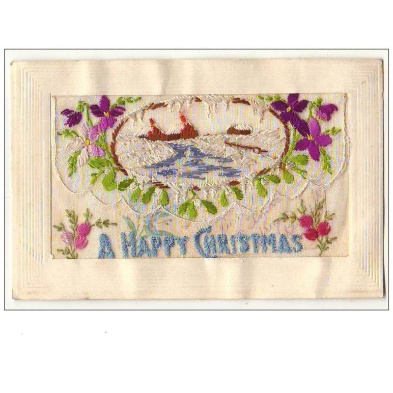 n°7955 - Carte Brodée avec Rabat - A Happy Christmas - Paysage Hivernal