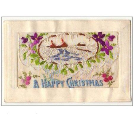 n°7955 - Carte Brodée avec Rabat - A Happy Christmas - Paysage Hivernal