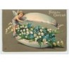 n°7986 - Carte Fantaisie Gaufrée - Frohliche Ostern - Angelot, muguet