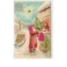 n°7988 - Carte Fantaisie Gaufrée - Joyeux Noel - Père Noêl (capuche et sac en tissu)