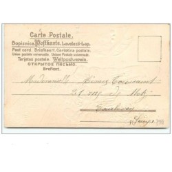 n°7988 - Carte Fantaisie Gaufrée - Joyeux Noel - Père Noêl (capuche et sac en tissu)