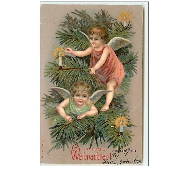 n°7990 - Carte Fantaisie Gaufrée - Frohliche Weihnachten - Angelots