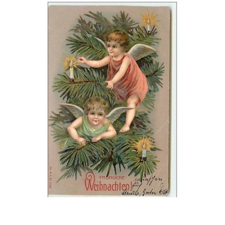n°7990 - Carte Fantaisie Gaufrée - Frohliche Weihnachten - Angelots