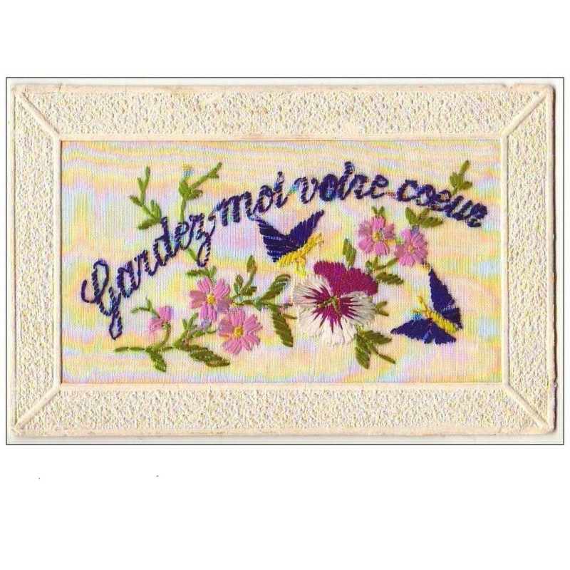 n°8007 - Carte Brodée - Gardez-moi votre Coeur - Papillons