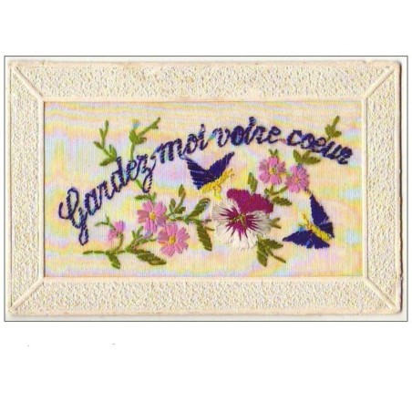 n°8007 - Carte Brodée - Gardez-moi votre Coeur - Papillons