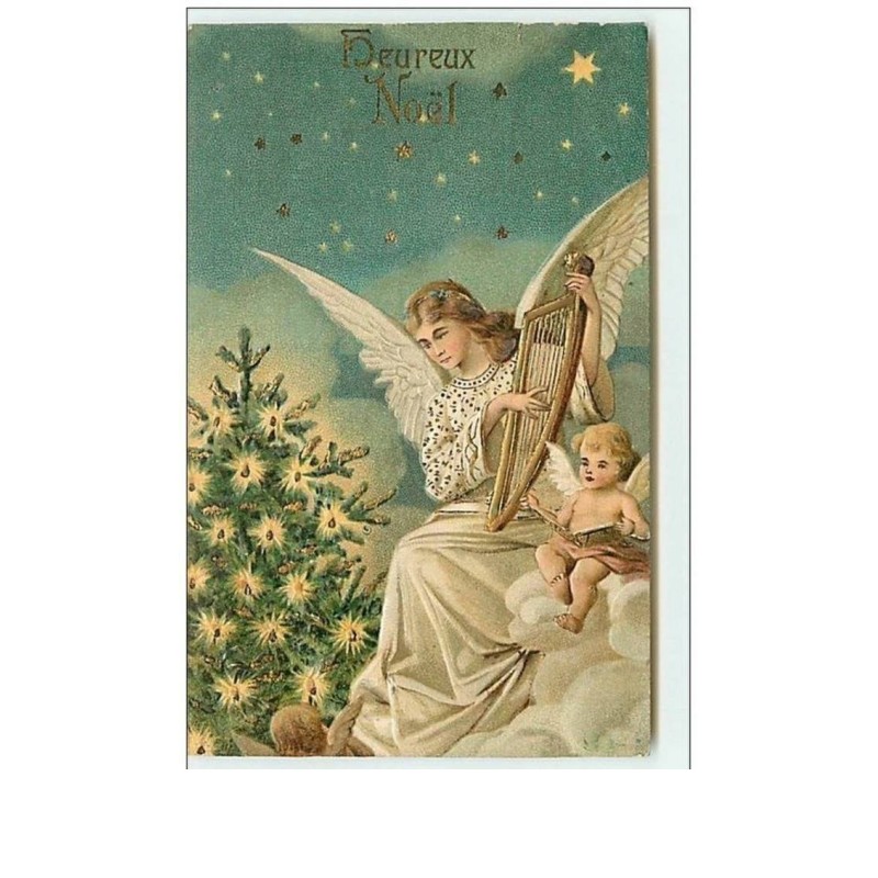 n°8027 - Carte Fantaisie Gaufrée - Heureux  Noêl - Ange avec une Harpe