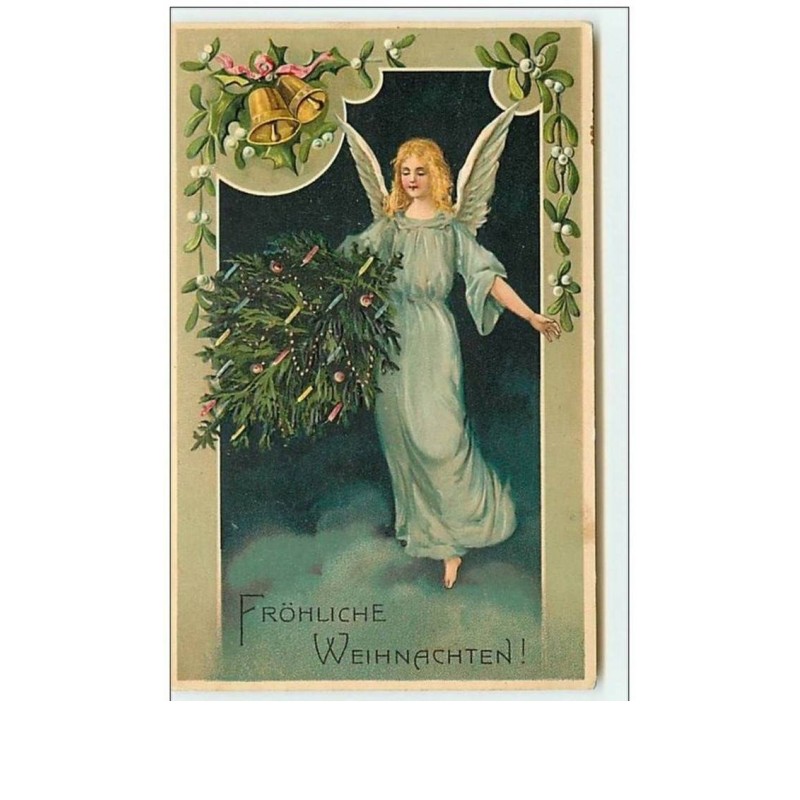 n°8036 - Carte Fantaisie Gaufrée - Frohliche Weihnachten - Ange avec un Sapin