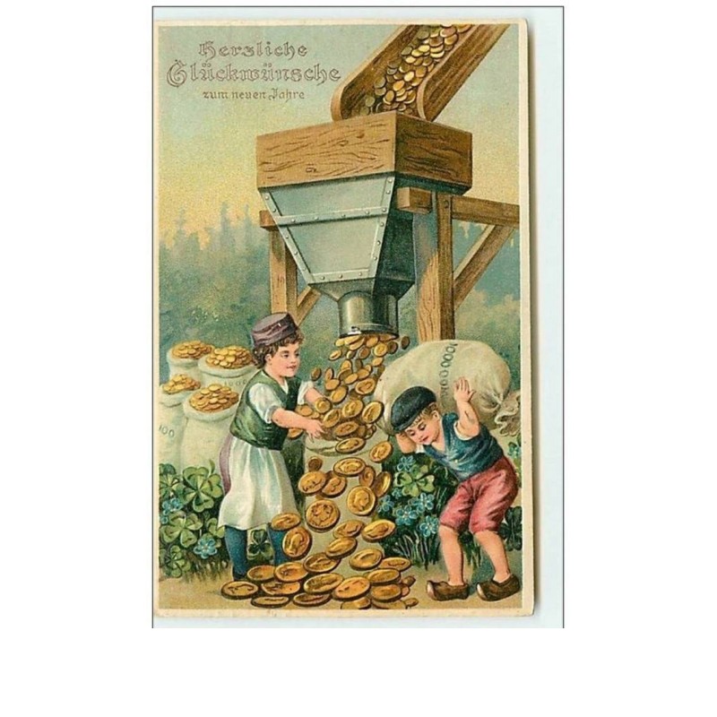 n°8038 - Carte Fantaisie Gaufrée - Herzliche Gluckmunsche zum neuen Jahre - Mise en sacs de Pièces d'Or