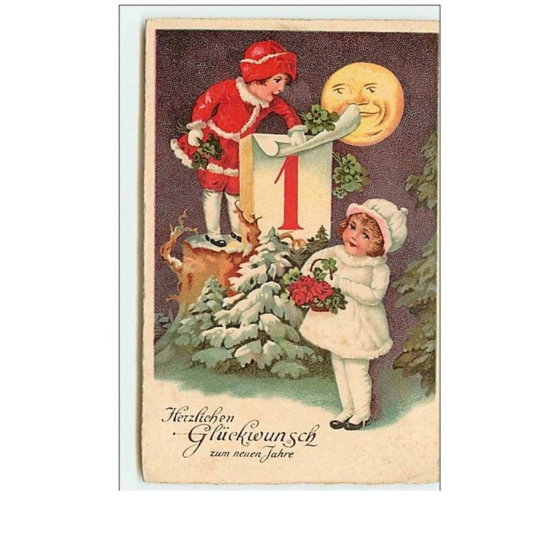 n°8040 - Carte Fantaisie - Herzlichen Gluckmunsch zum neuen Jahre - Fillettes - 1er Janvier