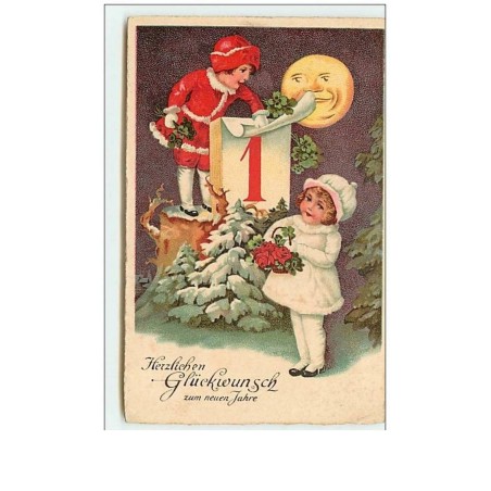n°8040 - Carte Fantaisie - Herzlichen Gluckmunsch zum neuen Jahre - Fillettes - 1er Janvier