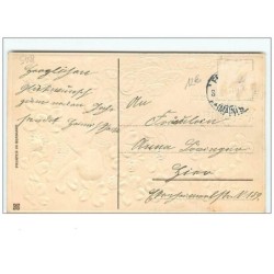 n°8045 - Carte Fantaisie Gaufrée - Viel Gluck im neuen Jahre - Angelot et Corne d'Abondance de Pièces d'Or