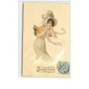 n°8050 - Carte Fantaisie - Bonne Année - Femme brune dans un Paysage Hivernal
