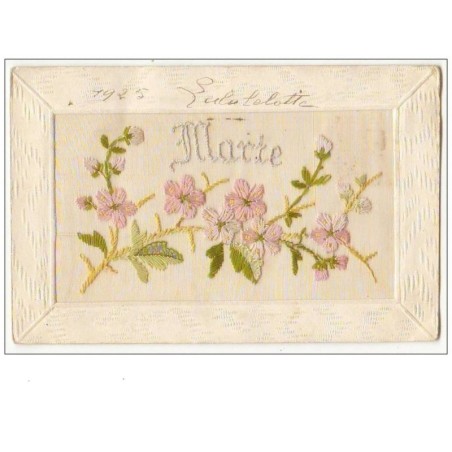 n°8055 - Carte Brodée - Prénom Marie - Fleurs roses