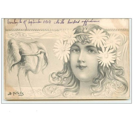 n°8065 - Carte Illustrateur - Art Nouveau - Patella - Femme et Héron