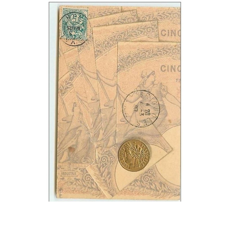 n°8074 - Carte Fantaisie - Représentation de Pièce et de Billets de Banque