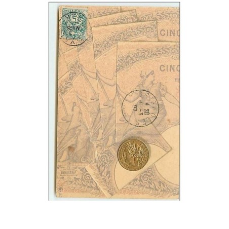 n°8074 - Carte Fantaisie - Représentation de Pièce et de Billets de Banque