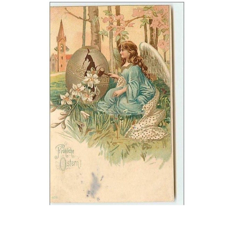 n°8086 - Carte Fantaisie - Frohliche Ostern - Ange Cassant un Oeuf