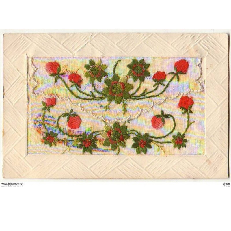 n°8206 - Carte Brodée avec rabat - Fleurs rouges