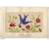n°8207 - Carte Brodée - Oiseau bleu et Fleurs rouges