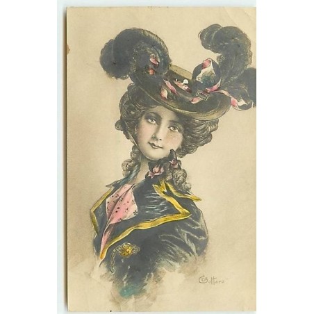 n°12408 - Bottaro - Jeune Femme portant un chapeau à plumes