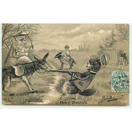 n°8216 - Carte Illustrateur - Maurice Boulanger - Chats Habillés - Deux Entêtés - Ane