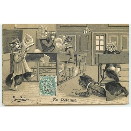 n°8220 - Carte Illustrateur - Maurice Boulanger - Chats Habillés - En Retenue - Ecole
