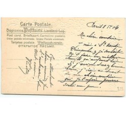 n°823 - Carte Gaufrée - Cygnes tirant une corbeille de fleurs (roses en tissus)
