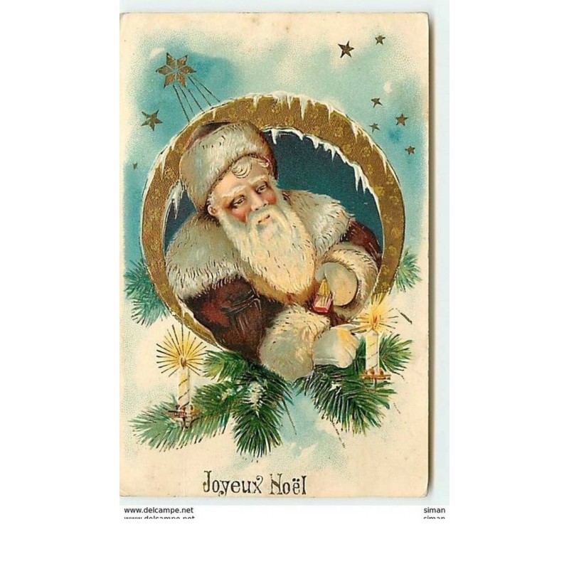 n°8238 - Carte Fantaisie Gaufrée - Joyeux Noêl - Père Noël dans un médaillon