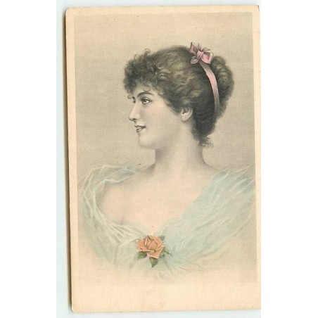 n°8245 - Carte Fantaisie - Portrait de Femme - Rose