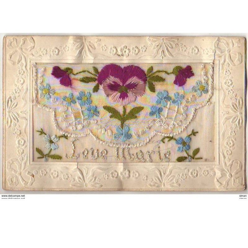 n°8254 - Carte Brodee avec Rabat - Love Marie - Pensée