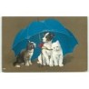 n°12422 - Meissner - Deux chats et un chien sous un parapluie