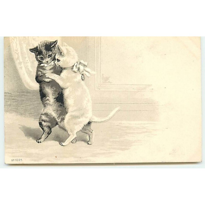n°8274 - Carte Fantaisie Gaufrée - Chats Dansant  n°1095