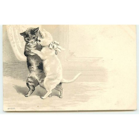 n°8274 - Carte Fantaisie Gaufrée - Chats Dansant  n°1095