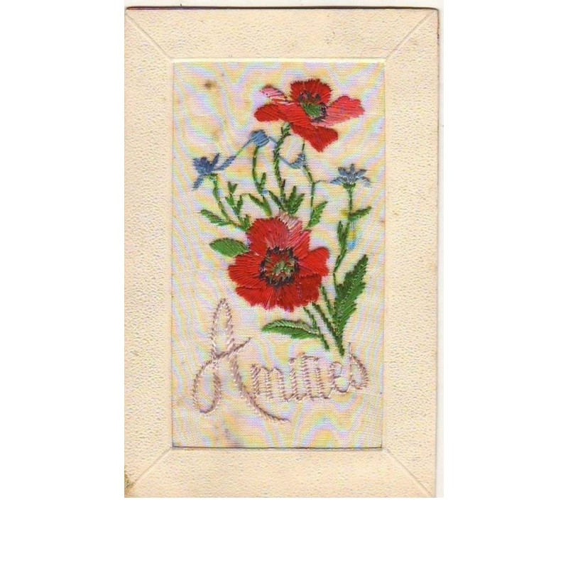 n°8306 - Carte Brodée - Amitiés - Coquelicots