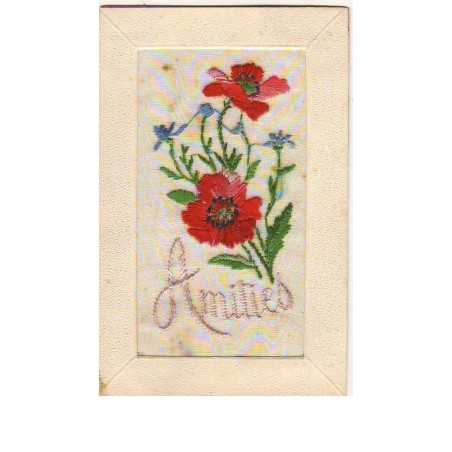 n°8306 - Carte Brodée - Amitiés - Coquelicots