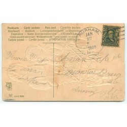 n°12423 - Carte Gaufrée - Enfants et voiture à chien, rempli de trèfles à 4 feuilles