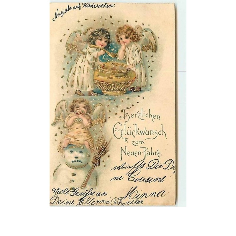 n°8338 - Carte Fantaisie Gaufrée - Herzlichen Glückwunsch zum Neuen Jahre - Angelots