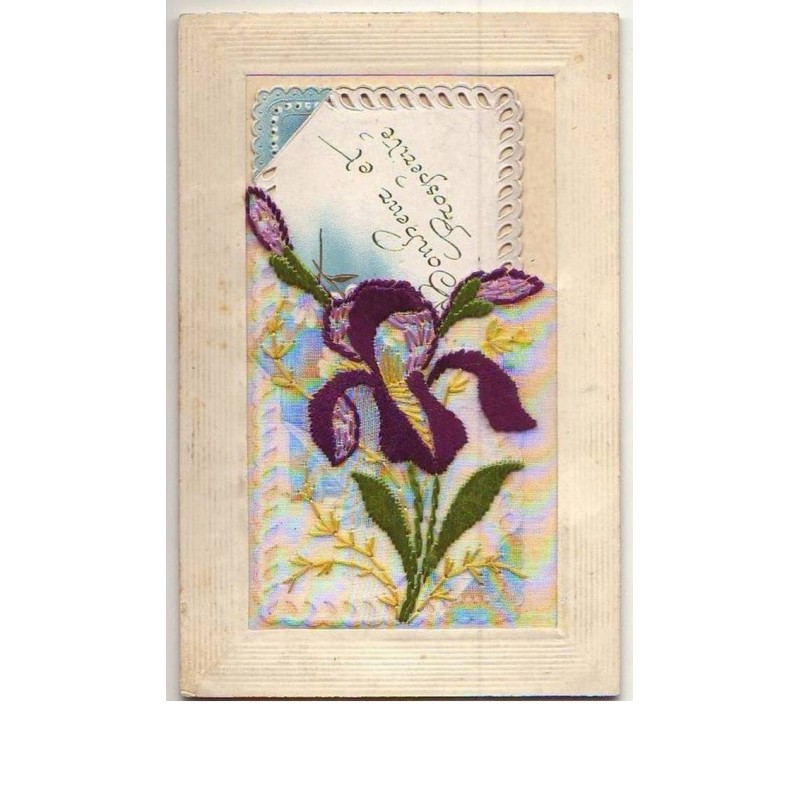 n°8357 - Carte Brodée avec carte Bonheur Prospérité - Iris